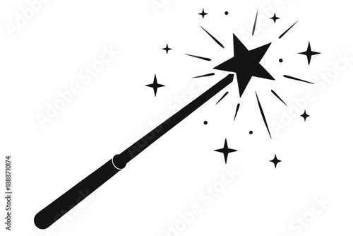 magic wand with sparkles line art silhouette vector illustration