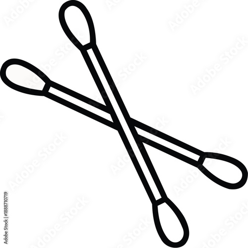 Two cotton swabs or cotton buds line art vector icon for apps and websites