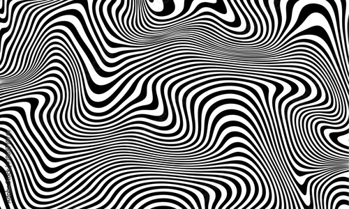 A black and white overlay contour showcases waves, swirls, and twisted patterns in a trendy retro psychedelic style, producing a