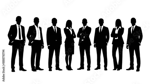 Group of business professionals standing together in formal attire