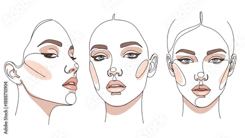 Illustration of three women's faces with highlighted facial features