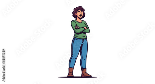 Confident Young Woman Standing with Arms Crossed Vector Illustration