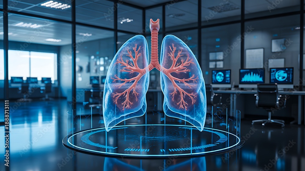Obraz premium Human lungs medical scan with futuristic healthcare technology 