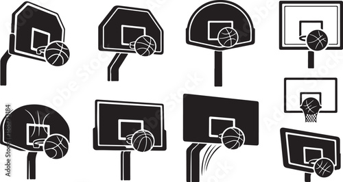Various Basketball Hoops with Balls in Motion Graphic Illustration
