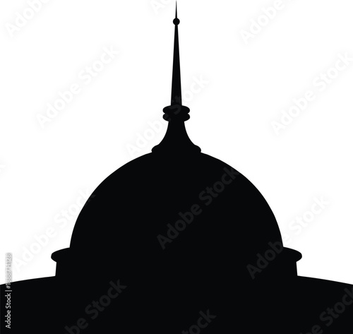 Black silhouette of Sarawak State Legislative Assembly building dome roof with sharp spire representing government architecture and asian travel landmark symbol.