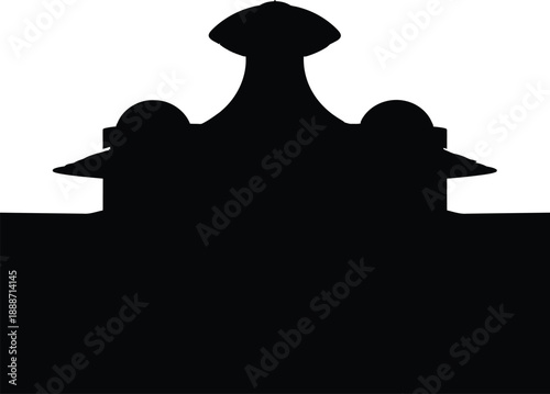 Detailed black silhouette of historical colonial building roof top with three domes representing heritage architecture government landmark and asian travel symbol.