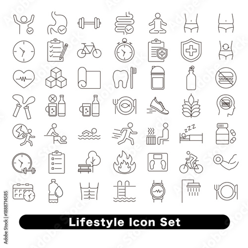 ライフスタイル・健康習慣のアイコンセット : 運動・食事・睡眠