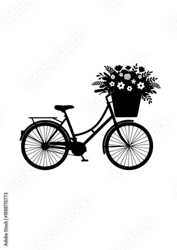 Flower Delivery Bicycle Silhouette, Mobile Florist Shop, Sustainable Small Business and Eco Friendly Urban Retail Vector Art