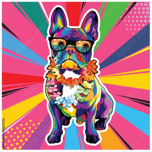 Tropical French Bulldog – Vibrant Pop Art Dog Illustration