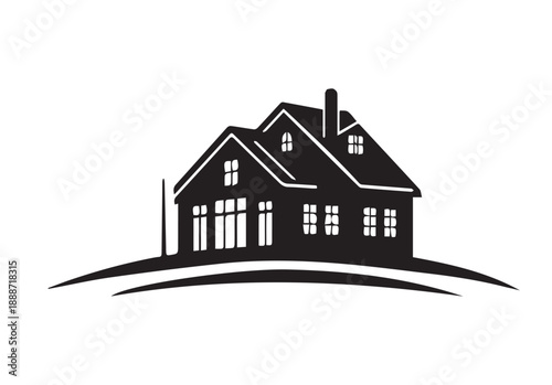 House Silhouette with Minimal Home Exterior Black Vector Illustration.