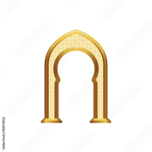 Elegant golden archway with intricate Islamic pattern design