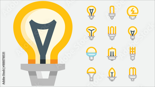 Lightbulb and idea symbols set