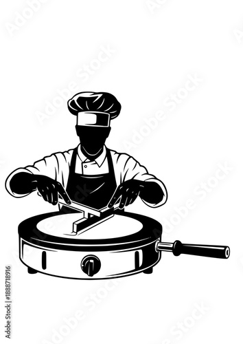 French Crepe Maker Silhouette, Street Food Vendor Preparing Pancakes, Culinary Skill and Outdoor Market Catering Vector Design
