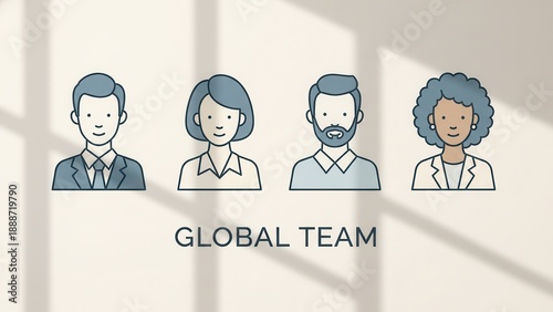 Diverse Professional Icons Representing a Unified Global Team in a Modern Business Context