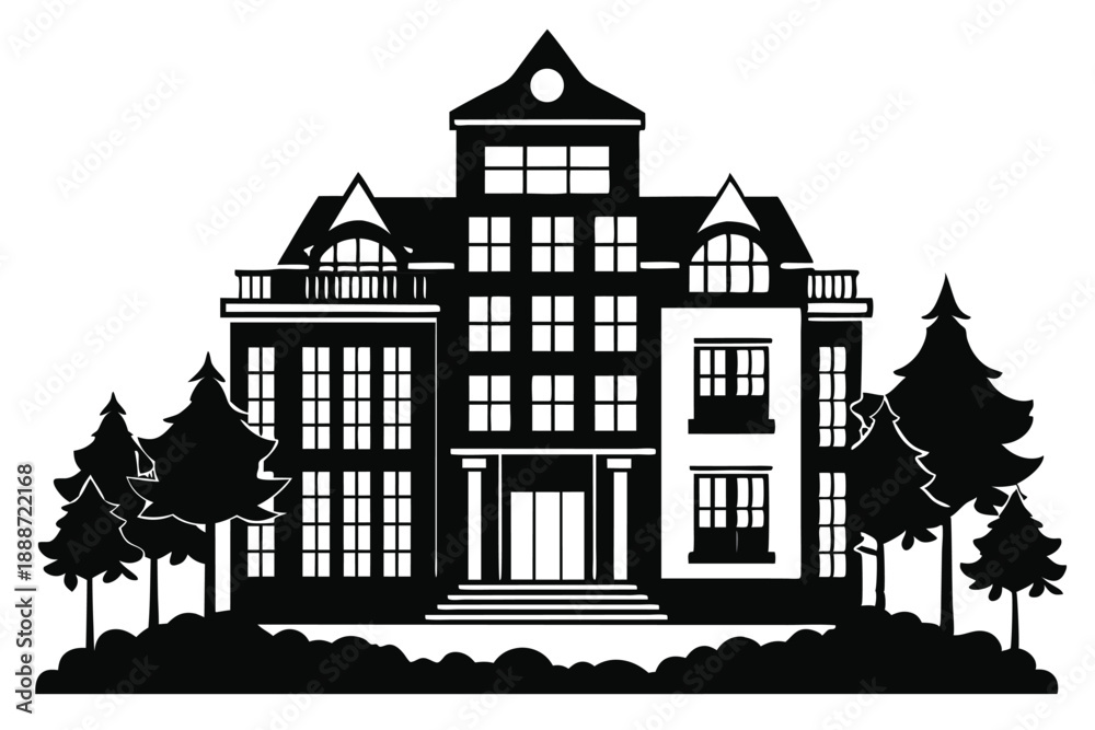 Fototapeta premium hotel building line art silhouette vector illustration