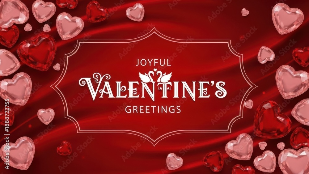 Naklejka premium Joyful valentines day greetings with red hearts on red background