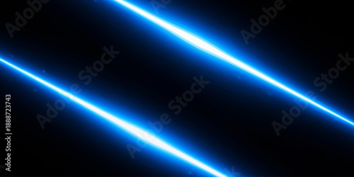 A vibrant digital art design features an abstract blue light background with a bright spotlight glow and a dark motion wave texture, creating a celestial night space backdrop with a laser ray beam
