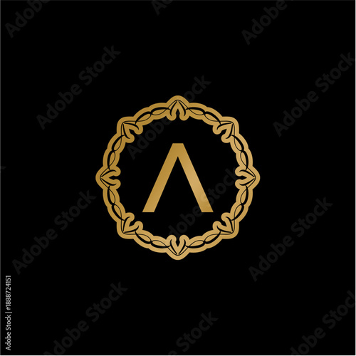 Elegant golden letter A emblem framed within an ornate circular design, a luxurious graphic concept for sophisticated branding and refined vector illustration