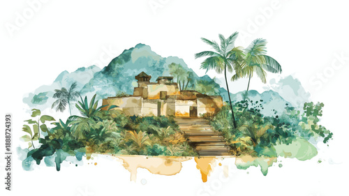 Ciudad Perdida - The Lost City. Ciudad Perdida - The Lost City hand drawn watercolor illustration