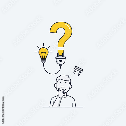 Man Thinking with Lightbulb and Question Mark.