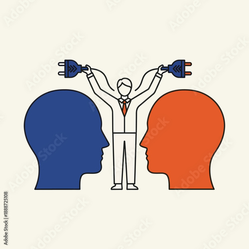 Businessman Connecting People with Electric Cords.