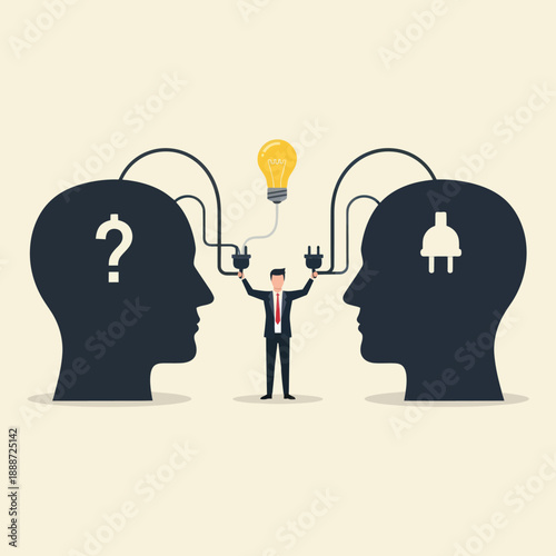 Businessman Connecting Minds with Idea Lightbulb.