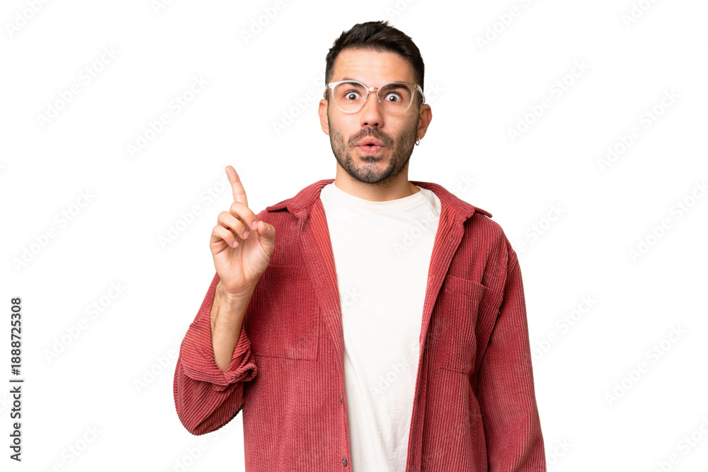 Obraz premium Young handsome caucasian man over isolated chroma key background intending to realizes the solution while lifting a finger up