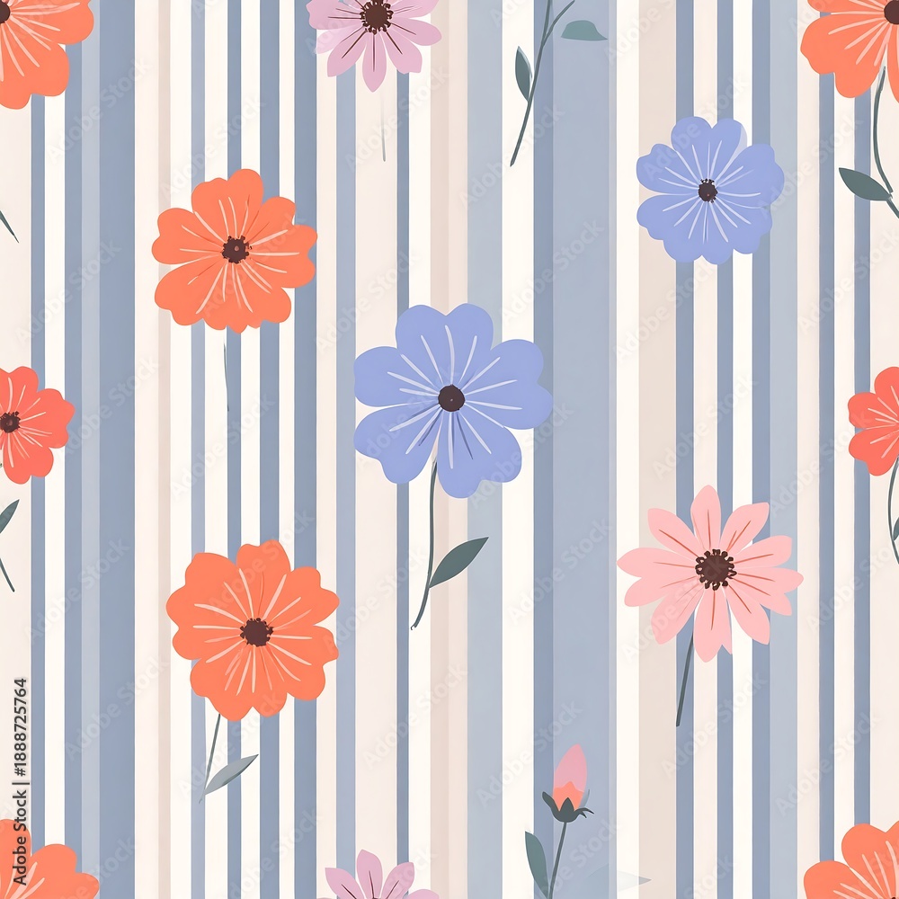 Obraz premium A seamless floral pattern on striped background