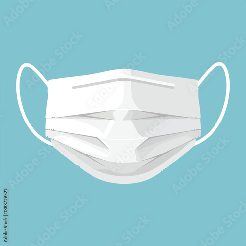 White surgical face mask a simple vector illustration for protection against viruses and pollution isolated on a blue background