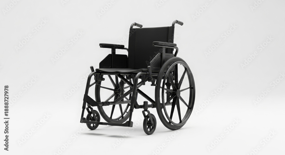Fototapeta premium Black Wheelchair on White Background for Accessibility and Mobility.