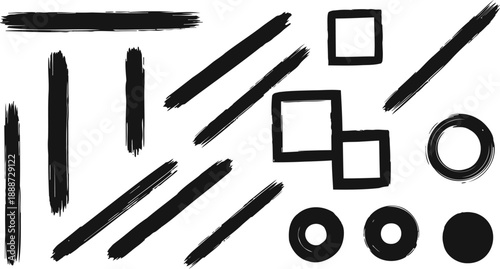 Colorful Straight Lines Squares And Circles Collection Brush Drawn Childish Geometric Shapes Calligraphy Thick