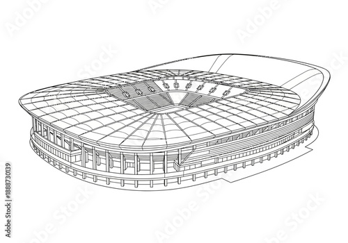 Architectural Drawing of a Modern Stadium with Retractable Roof