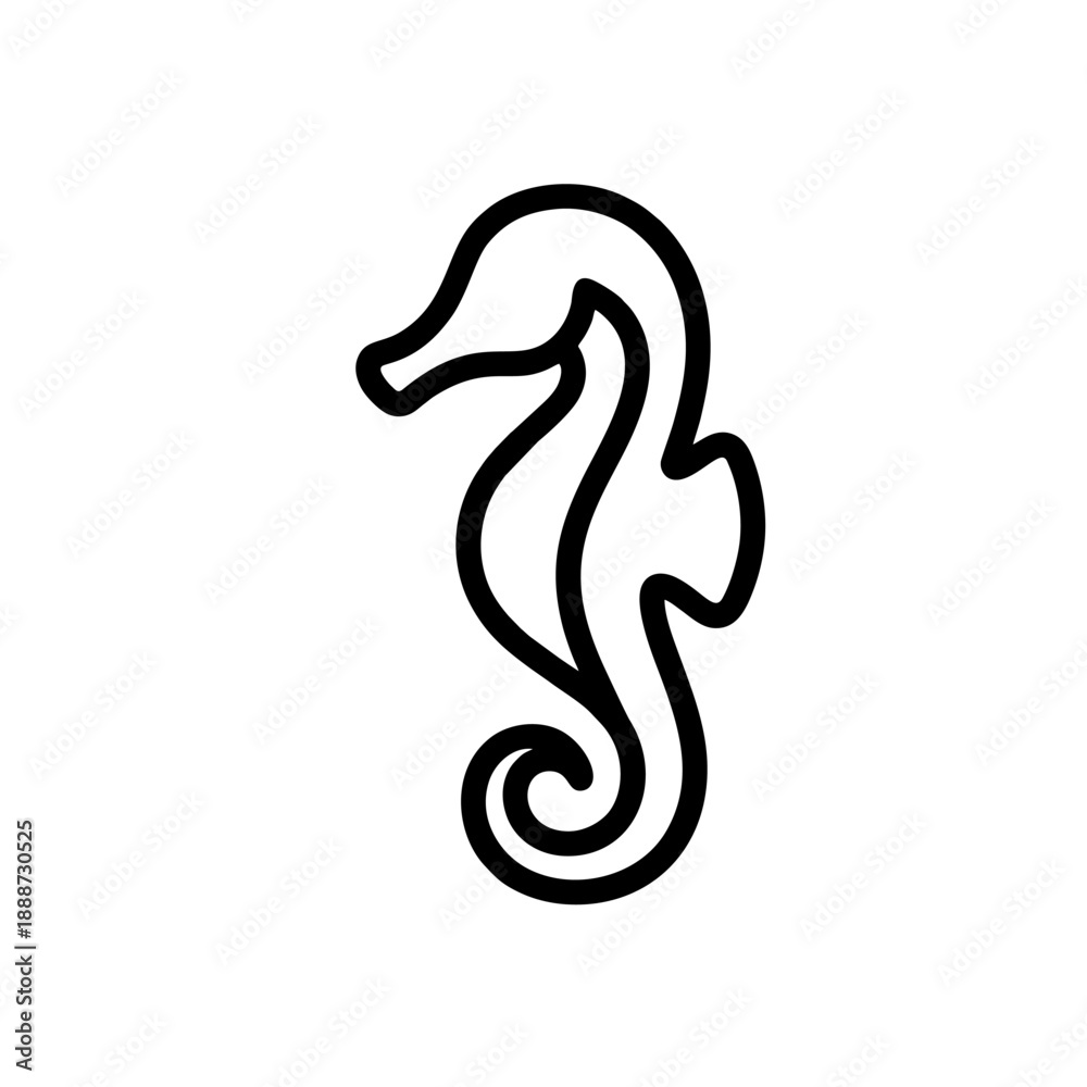 Obraz premium Minimal Seahorse Logo, Smooth Continuous Lines, Flat Vector, Bold Outline