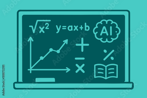 Blackboard with Mathematical Equations and AI Symbol for Education and Technology.