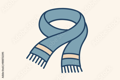 Illustration of a cozy blue scarf with fringe details.