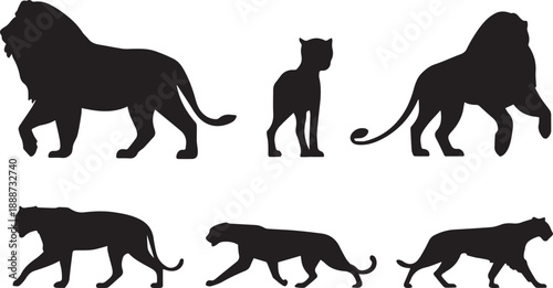 Silhouette of a prowling panther against a stark white background