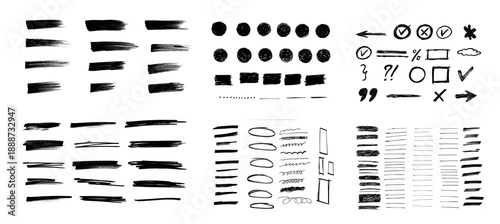 Hand drawn collection of different scribble lines and brush strokes, Marker pen underline and strikethrough strokes