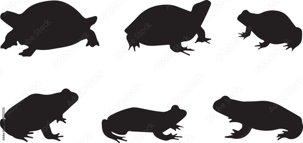 Fototapeta premium A stark black silhouette of a toad or frog in profile view