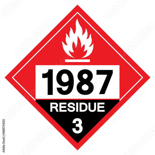 UN1987 Flammable Liquid Residue Class 3 Symbol Sign, Vector Illustration, Isolate On White Background, Label.EPS10