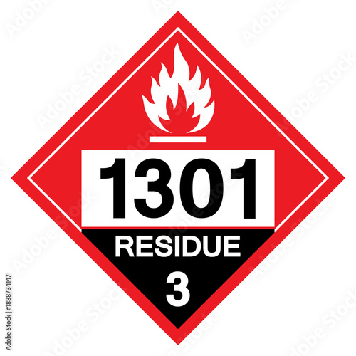 UN1301 Flammable Liquid Residue Class 3 Symbol Sign, Vector Illustration, Isolate On White Background, Label.EPS10