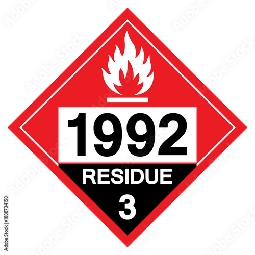 UN1992 Flammable Liquid Residue Class 3 Symbol Sign, Vector Illustration, Isolate On White Background, Label.EPS10