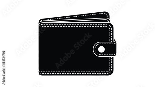 Simple black and white graphic icon representing a classic folded leather wallet with snap closure