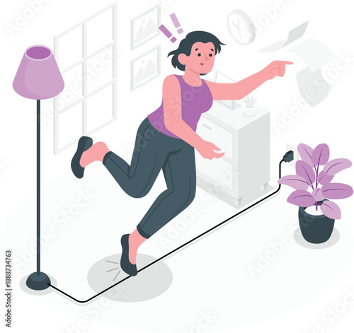 Woman experiencing stress while doing laundry in a cluttered laundry room with a washing machine and lamp