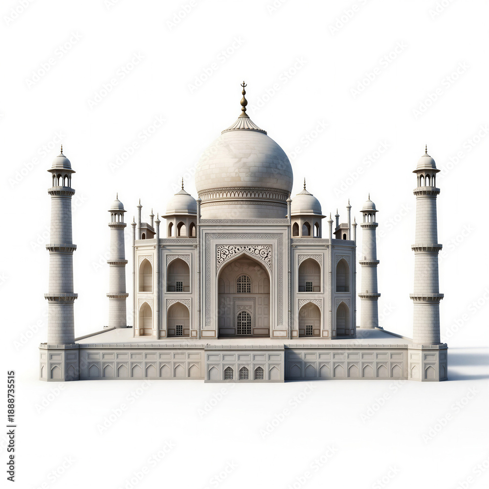 Fototapeta premium White Taj Mahal architectural monument isolated on a white background
