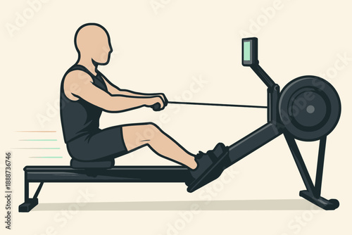 Man using rowing machine for fitness and exercise.