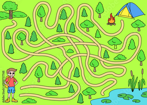 Camping maze graphic color sketch illustration vector 