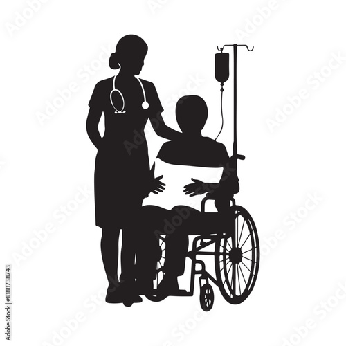 Silhouette of nurse caring for patient in wheelchair