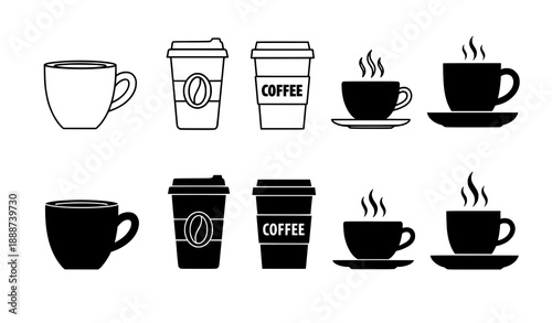 Wallpaper Mural Coffee cup icon set linear and silhouette styles cafe beverage vector illustration Torontodigital.ca