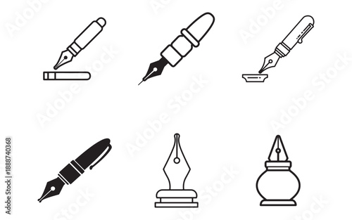 Collection of Fountain Pens and Inkwell Icons