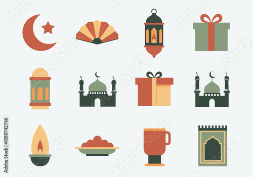 Islamic cultural symbols and elements illustrated in a grid layout via RJ ImageFX